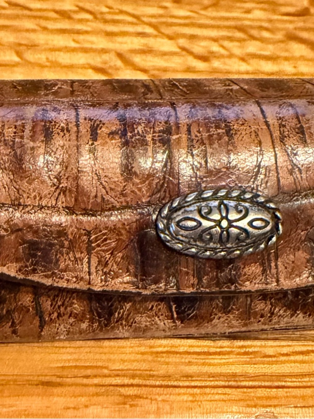 BRIGHTON Vintage Brown Croc Embossed Leather Women's Leather Lipstick Case